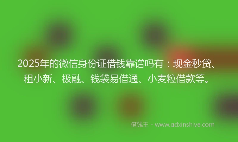 2025年的微信身份证借钱靠谱吗有：现金秒贷、租小新、极融、钱袋易借通、小麦粒借款等。