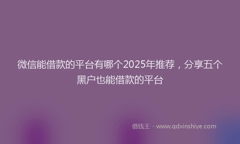 微信能借款的平台有哪个2025年推荐，分享五个黑户也能借款的平台