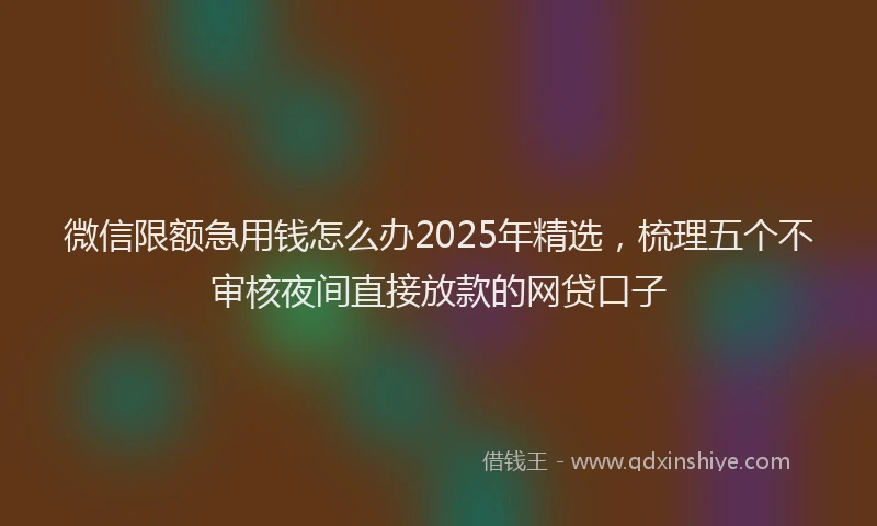 微信限额急用钱怎么办2025年精选，梳理五个不审核夜间直接放款的网贷口子
