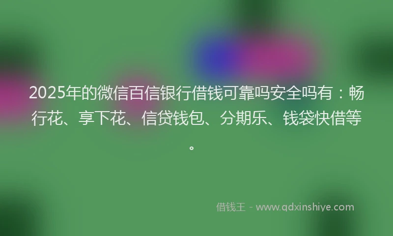 2025年的微信百信银行借钱可靠吗安全吗有：畅行花、享下花、信贷钱包、分期乐、钱袋快借等。