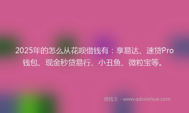 2025年的怎么从花呗借钱有：享易达、速贷Pro钱包、现金秒贷易行、小丑鱼、微粒宝等。