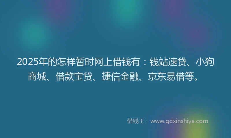 2025年的怎样暂时网上借钱有：钱站速贷、小狗商城、借款宝贷、捷信金融、京东易借等。