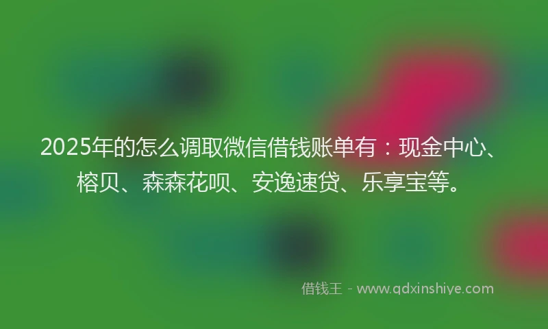2025年的怎么调取微信借钱账单有：现金中心、榕贝、森森花呗、安逸速贷、乐享宝等。