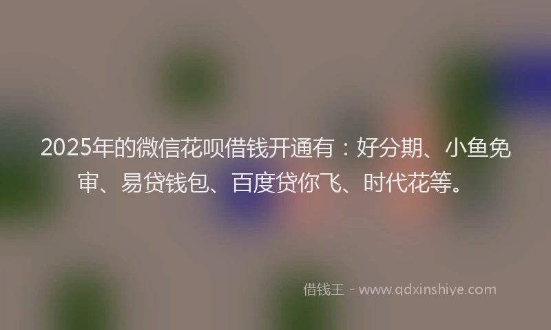 2025年的微信花呗借钱开通有：好分期、小鱼免审、易贷钱包、百度贷你飞、时代花等。