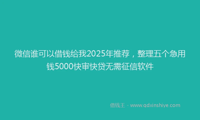 微信谁可以借钱给我2025年推荐，整理五个急用钱5000快审快贷无需征信软件