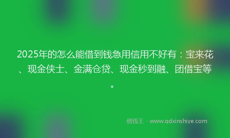 2025年的怎么能借到钱急用信用不好有：宝来花、现金侠士、金满仓贷、现金秒到融、团借宝等。