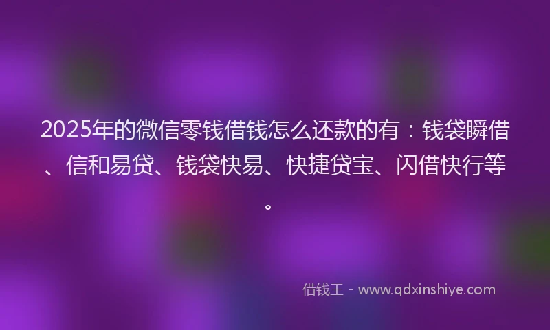 2025年的微信零钱借钱怎么还款的有：钱袋瞬借、信和易贷、钱袋快易、快捷贷宝、闪借快行等。