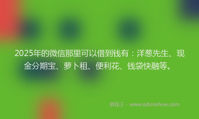 2025年的微信那里可以借到钱有：洋葱先生、现金分期宝、萝卜租、便利花、钱袋快融等。