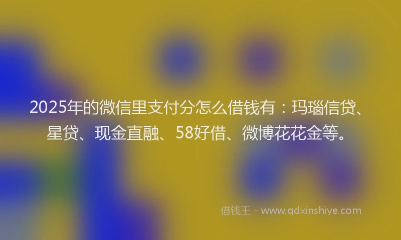 2025年的微信里支付分怎么借钱有：玛瑙信贷、星贷、现金直融、58好借、微博花花金等。