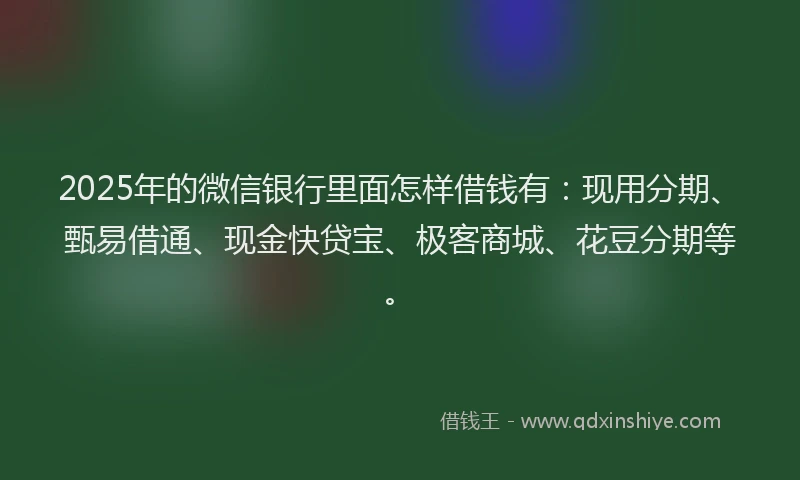 2025年的微信银行里面怎样借钱有：现用分期、甄易借通、现金快贷宝、极客商城、花豆分期等。