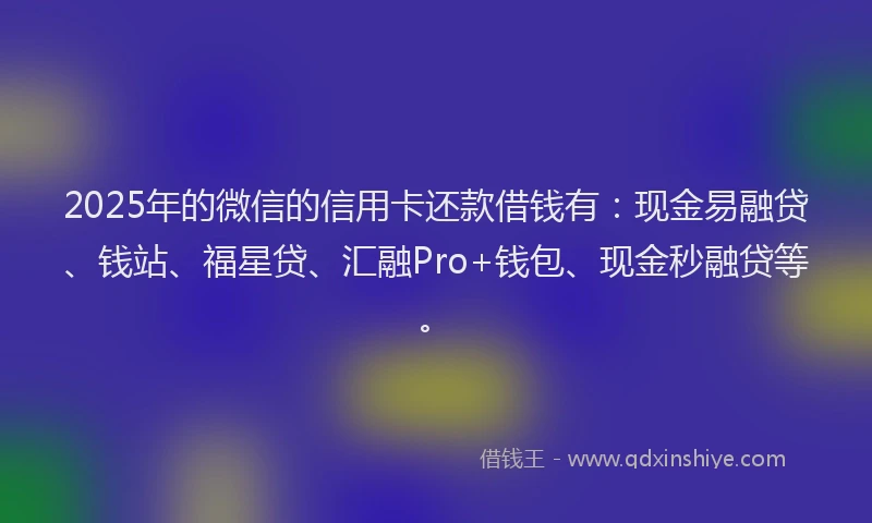 2025年的微信的信用卡还款借钱有：现金易融贷、钱站、福星贷、汇融Pro+钱包、现金秒融贷等。