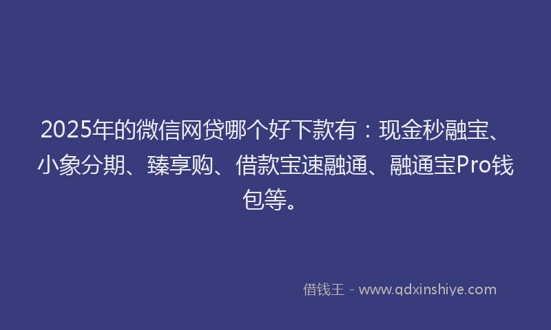 2025年的微信网贷哪个好下款有：现金秒融宝、小象分期、臻享购、借款宝速融通、融通宝Pro钱包等。