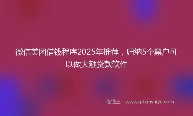 微信美团借钱程序2025年推荐，归纳5个黑户可以做大额贷款软件