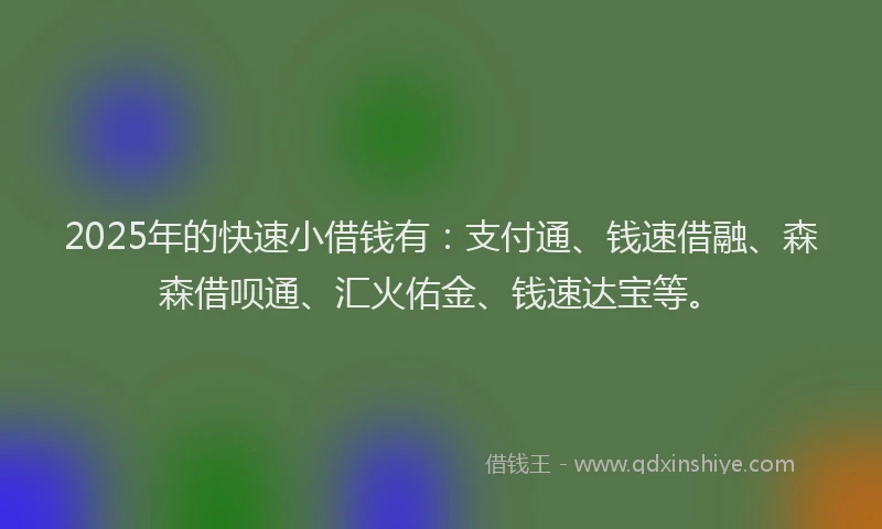 2025年的快速小借钱有：支付通、钱速借融、森森借呗通、汇火佑金、钱速达宝等。