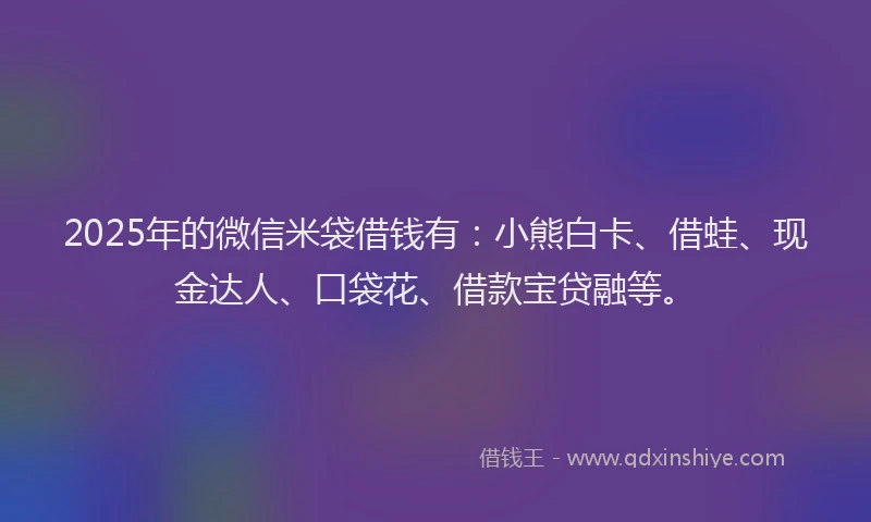 2025年的微信米袋借钱有：小熊白卡、借蛙、现金达人、口袋花、借款宝贷融等。