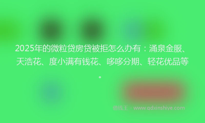 2025年的微粒贷房贷被拒怎么办有：涌泉金服、天浩花、度小满有钱花、哆哆分期、轻花优品等。