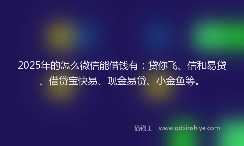 2025年的怎么微信能借钱有：贷你飞、信和易贷、借贷宝快易、现金易贷、小金鱼等。
