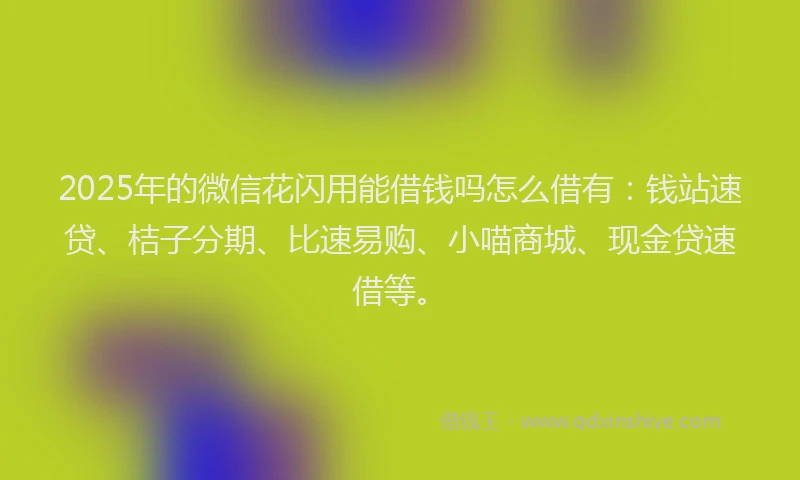2025年的微信花闪用能借钱吗怎么借有：钱站速贷、桔子分期、比速易购、小喵商城、现金贷速借等。
