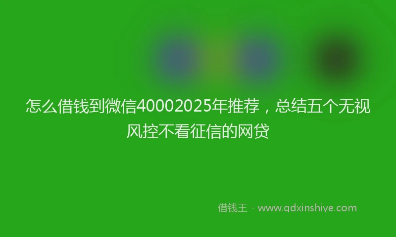 怎么借钱到微信40002025年推荐，总结五个无视风控不看征信的网贷