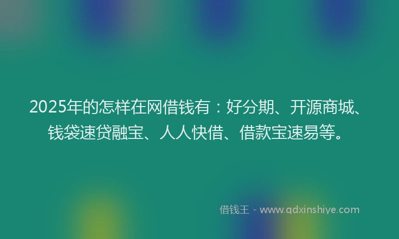 2025年的怎样在网借钱有：好分期、开源商城、钱袋速贷融宝、人人快借、借款宝速易等。