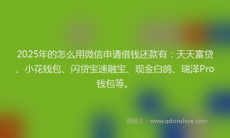 2025年的怎么用微信申请借钱还款有：天天富贷、小花钱包、闪贷宝速融宝、现金白鸽、瑞泽Pro钱包等。