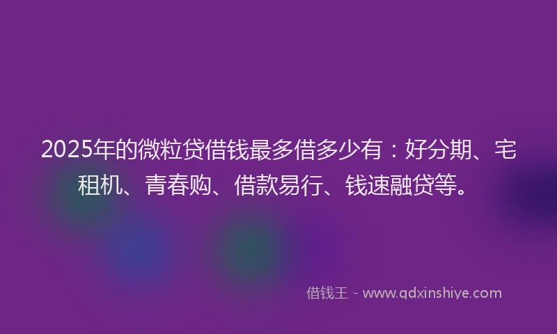 2025年的微粒贷借钱最多借多少有：好分期、宅租机、青春购、借款易行、钱速融贷等。