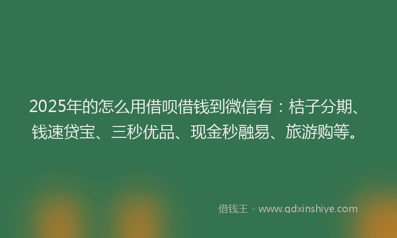 2025年的怎么用借呗借钱到微信有：桔子分期、钱速贷宝、三秒优品、现金秒融易、旅游购等。
