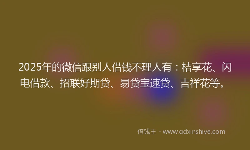 2025年的微信跟别人借钱不理人有：桔享花、闪电借款、招联好期贷、易贷宝速贷、吉祥花等。