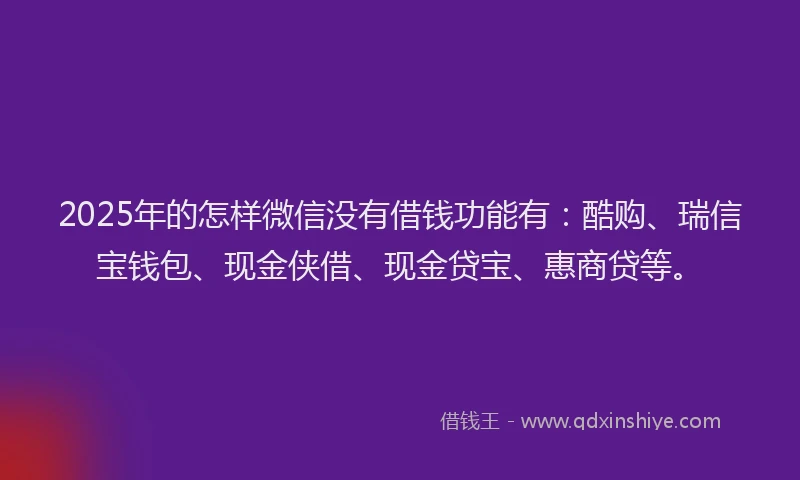 2025年的怎样微信没有借钱功能有：酷购、瑞信宝钱包、现金侠借、现金贷宝、惠商贷等。