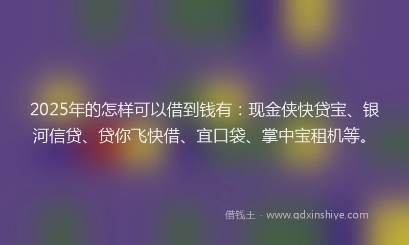 2025年的怎样可以借到钱有：现金侠快贷宝、银河信贷、贷你飞快借、宜口袋、掌中宝租机等。