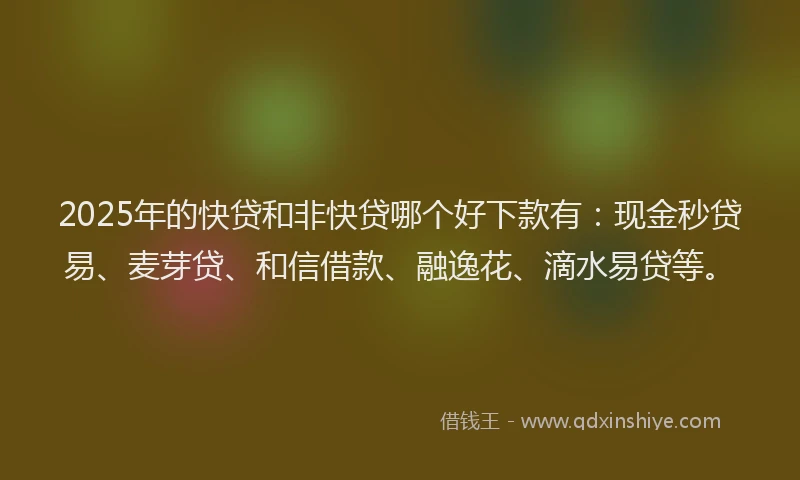 2025年的快贷和非快贷哪个好下款有：现金秒贷易、麦芽贷、和信借款、融逸花、滴水易贷等。
