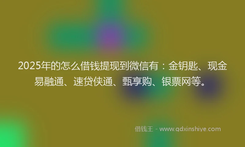 2025年的怎么借钱提现到微信有：金钥匙、现金易融通、速贷侠通、甄享购、银票网等。