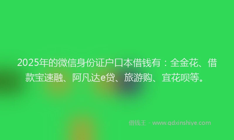 2025年的微信身份证户口本借钱有：全金花、借款宝速融、阿凡达e贷、旅游购、宜花呗等。