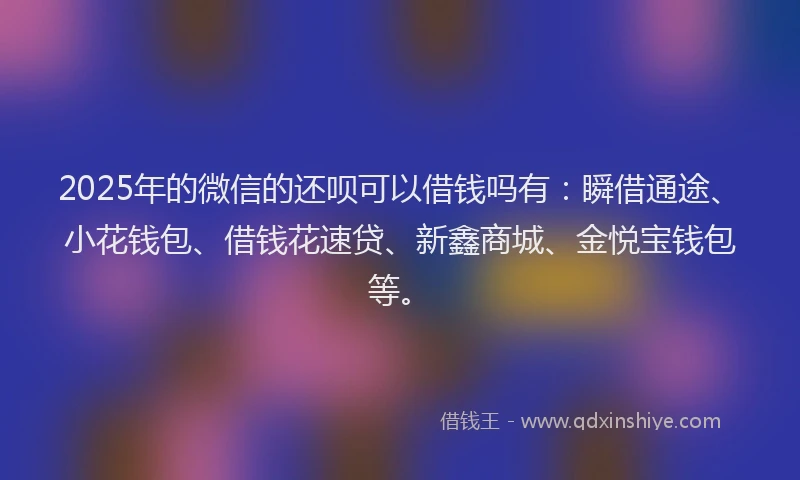 2025年的微信的还呗可以借钱吗有：瞬借通途、小花钱包、借钱花速贷、新鑫商城、金悦宝钱包等。