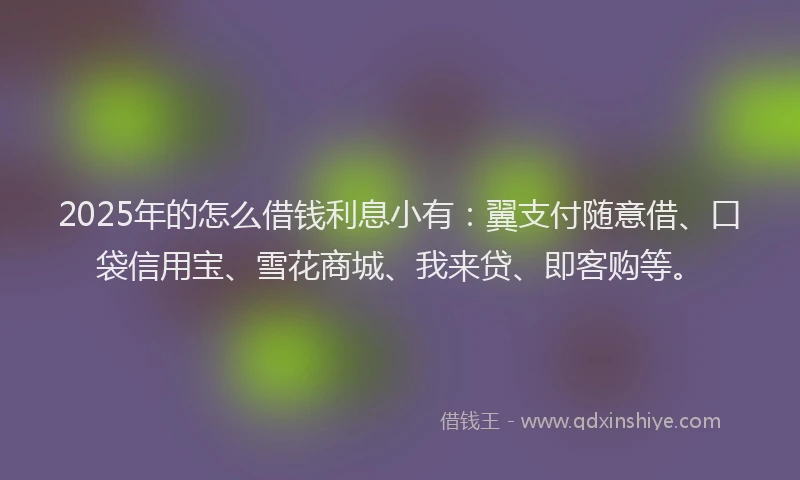 2025年的怎么借钱利息小有：翼支付随意借、口袋信用宝、雪花商城、我来贷、即客购等。