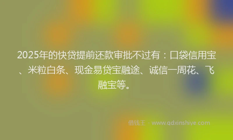 2025年的快贷提前还款审批不过有：口袋信用宝、米粒白条、现金易贷宝融途、诚信一周花、飞融宝等。