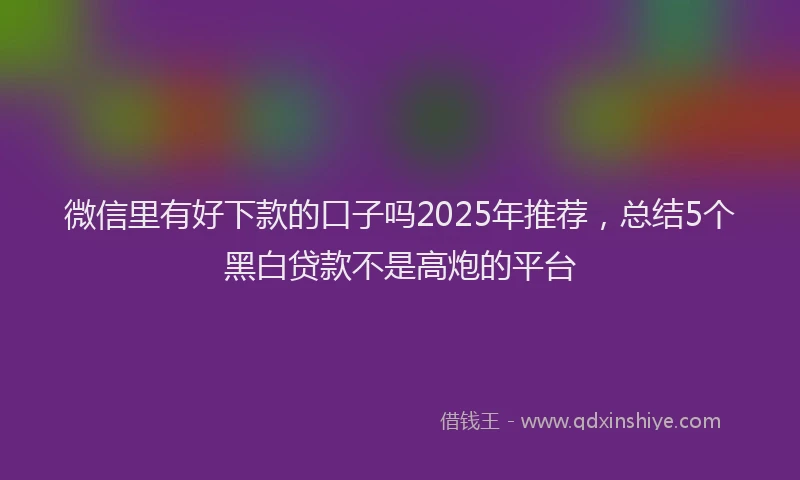 微信里有好下款的口子吗2025年推荐，总结5个黑白贷款不是高炮的平台