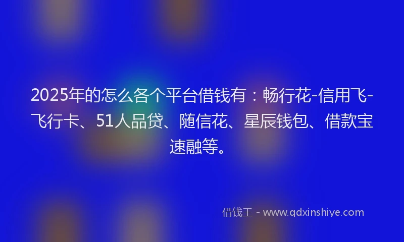 2025年的怎么各个平台借钱有：畅行花-信用飞-飞行卡、51人品贷、随信花、星辰钱包、借款宝速融等。