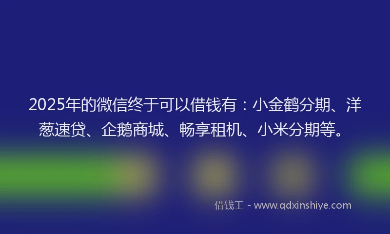 2025年的微信终于可以借钱有：小金鹤分期、洋葱速贷、企鹅商城、畅享租机、小米分期等。