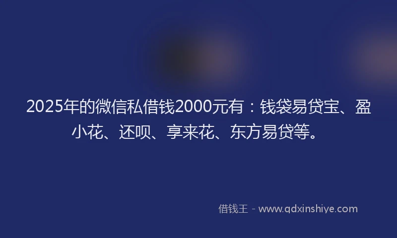 2025年的微信私借钱2000元有：钱袋易贷宝、盈小花、还呗、享来花、东方易贷等。