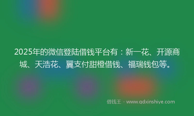 2025年的微信登陆借钱平台有：新一花、开源商城、天浩花、翼支付甜橙借钱、福瑞钱包等。