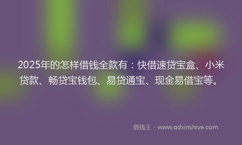 2025年的怎样借钱全款有：快借速贷宝盒、小米贷款、畅贷宝钱包、易贷通宝、现金易借宝等。
