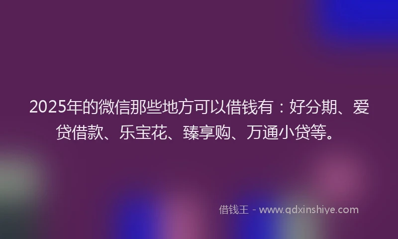 2025年的微信那些地方可以借钱有：好分期、爱贷借款、乐宝花、臻享购、万通小贷等。