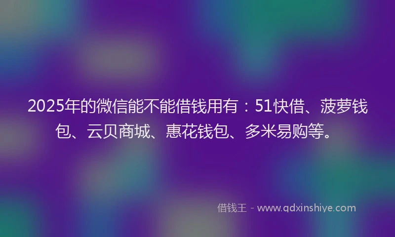 2025年的微信能不能借钱用有：51快借、菠萝钱包、云贝商城、惠花钱包、多米易购等。