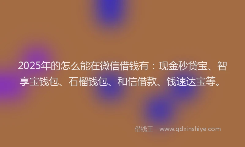 2025年的怎么能在微信借钱有：现金秒贷宝、智享宝钱包、石榴钱包、和信借款、钱速达宝等。