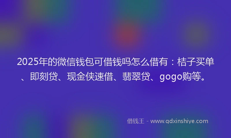 2025年的微信钱包可借钱吗怎么借有：桔子买单、即刻贷、现金侠速借、翡翠贷、gogo购等。