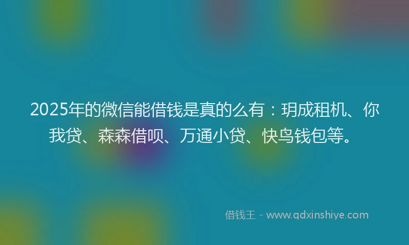 2025年的微信能借钱是真的么有：玥成租机、你我贷、森森借呗、万通小贷、快鸟钱包等。