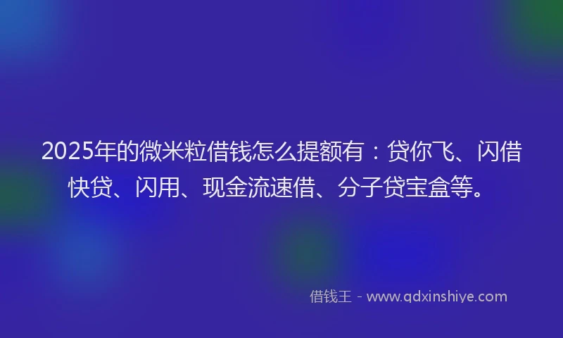 2025年的微米粒借钱怎么提额有：贷你飞、闪借快贷、闪用、现金流速借、分子贷宝盒等。