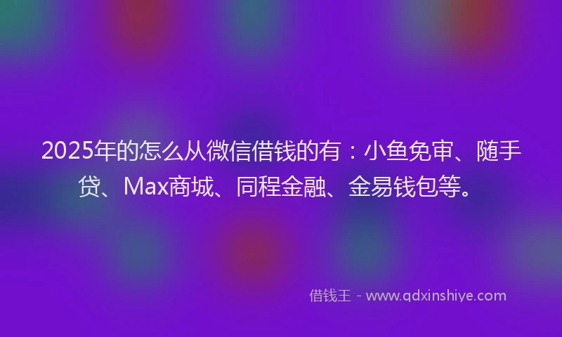 2025年的怎么从微信借钱的有：小鱼免审、随手贷、Max商城、同程金融、金易钱包等。