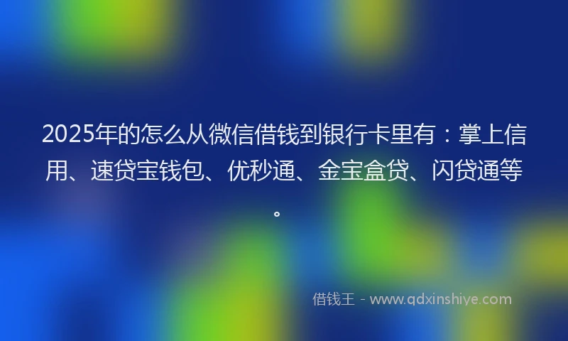 2025年的怎么从微信借钱到银行卡里有：掌上信用、速贷宝钱包、优秒通、金宝盒贷、闪贷通等。